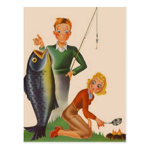 Postcard Vintage Fishing Camping Vacation PC