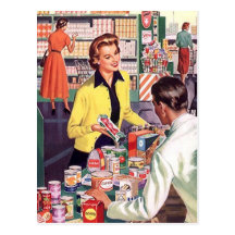 Postcard Vintage Grocery Shopping Business Sale PC