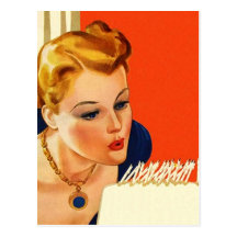 Postcard Vintage Retro Birthday Party Cake Blow PC