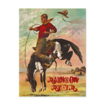 POSTCARD WESTERN BRONC HORSE & THE RAINBOW RIDER