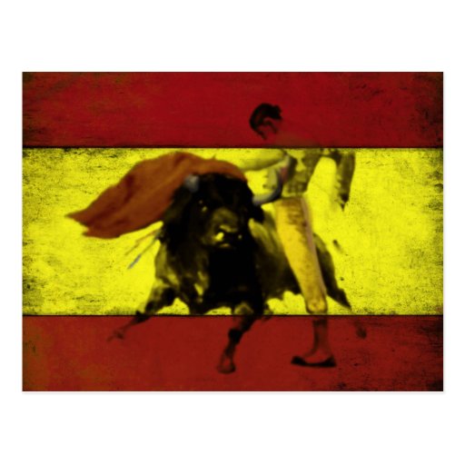 Postcard with Bullfight on Dirty Spanish Flag
