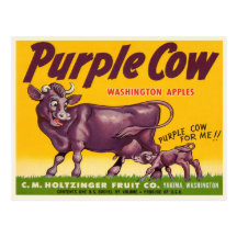 Postcard with Vintage Purple Cow Apples Print