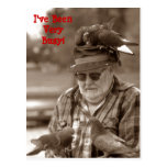 Postcards Greetings fun pigeons birds on man