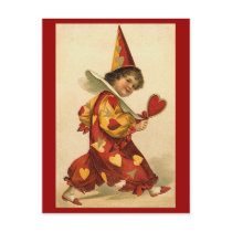 Postcards - Valentine clown hearts harlequin