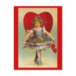 Postcards Valentine's Victorian Little Girl Hearts