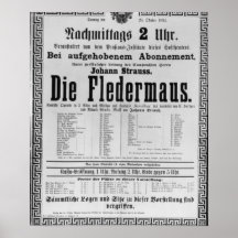 Poster advertising Die Fledermaus by Johann