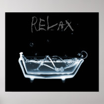 Poster- Blue Relax X-Ray Skeleton Bath Time