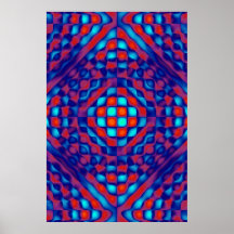 Poster, Chequered Abstract, Blue, Red
