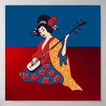 Poster-Love the Arts-Geisha Playing the Lute