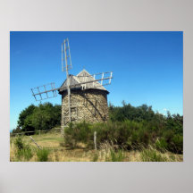 Poster " Moulin du  plateau d’Ally. Haute Loire "