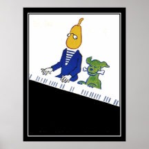 Poster vintage d'art déco de pianiste et de chien