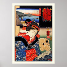 Poster: Woman with Cat - Japanese Art - Kuniyoshi