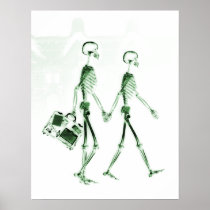 Poster- X-Ray Skeleton Couple Travelling Green