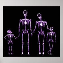POSTER- X-RAY SKELETON FAMILY BLACK PURPLE