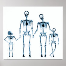 POSTER - X-RAY SKELETON FAMILY WHITE BLUE