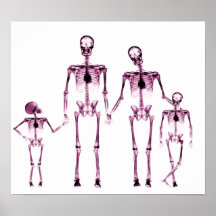 POSTER - X-RAY SKELETON FAMILY WHITE PINK