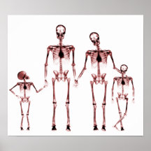 POSTER- X-RAY SKELETON FAMILY WHITE RED