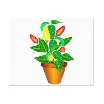 Pot with red and yellow pepper plant canvas print