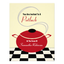 Potluck Invite - Black White & Red Kitchen
