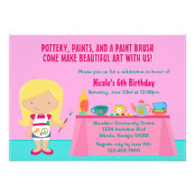Pottery Painting Arts and Crafts Birthday Party Personalized Announcements