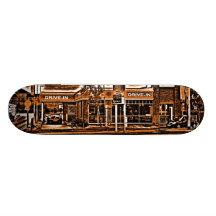 Poulet frit de drive-in dans l'orange plateaux de skateboards