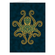 Poulpe bleu d'or complexe cartes de vœux