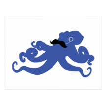 poulpe mustached avec une carte postale de monocle