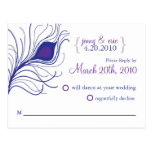 Pourpre bleu de carte postale de mariage de plume 