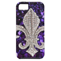 Pourpre de Fleur De Lis Sequins de bijou d'étincel Étui iPhone 5