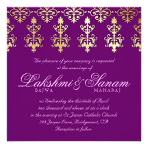 Pourpre indien d'or de damassé d'invitation de mar