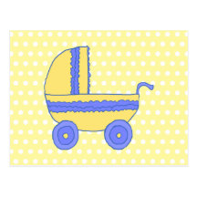Poussette de bébé jaune et bleu cartes postales