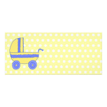 Poussette de bébé jaune et bleu invitations personnalisées