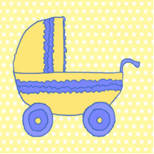 Poussette de bébé jaune et bleu photos en relief