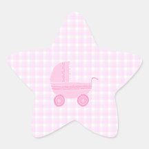 Poussette de bébé. Rose-clair sur le guingan rose Autocollants