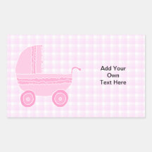 Poussette de bébé. Rose-clair sur le guingan rose Autocollant