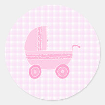 Poussette de bébé. Rose-clair sur le guingan rose Autocollants