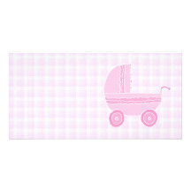 Poussette de bébé. Rose-clair sur le guingan rose Cartes Avec Photo