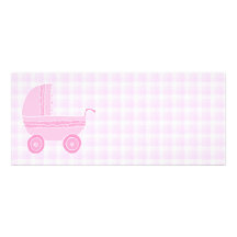 Poussette de bébé. Rose-clair sur le guingan rose Invitations Personnalisables