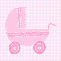 Poussette de bébé. Rose-clair sur le guingan rose Photos En Relief