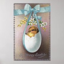 Poussin dans le cru balançant Pâques de coquille d Posters