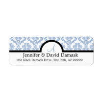 Powder Blue Damask Wedding Monogram Address Labels labels