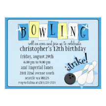 Powder Blue Totally Retro Bowling Birthday Party Invite