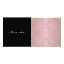 Powder Puff Pink Girly Damask Photo Card