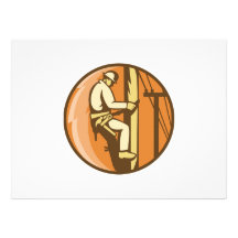 Power Lineman Electrician Climbing Utility Post Personalised Announcement
