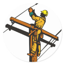 Power Lineman Electrician Electric Worker Round Stickers