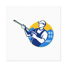 Power Washing Pressure Water Blaster Worker Stretched Canvas Print