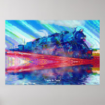 Prairies Steam Train Modern Painting on a Poster