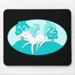 Prancing Unicorn in green forest Mousepad
