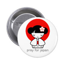 Pray for Japan Kokeshi Doll Pinback Buttons