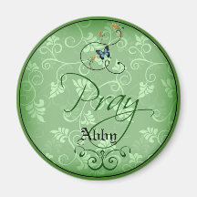 Pray Swirly Green Leaf Blue Butterfly Fridge Magnets
